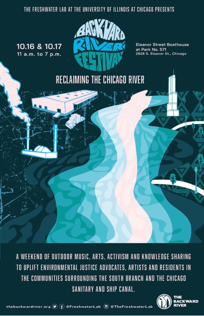 a weekend of outdoor music, arts, activism, and knowledge sharing to uplift environmental justice advocates, artists, and residents in the communities surrounding the South branch and Chicago Sanitary and Ship Canal.